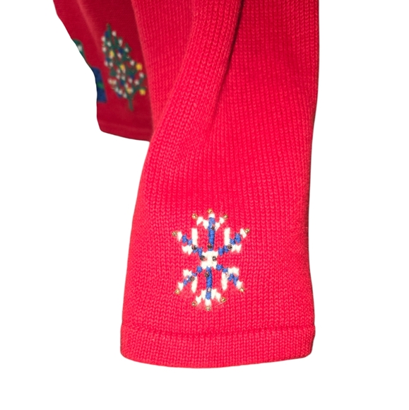 Classics by Marisa Christina VTG Red Patchwork Christmas Cardigan Sweater Size L - Picture 3 of 11